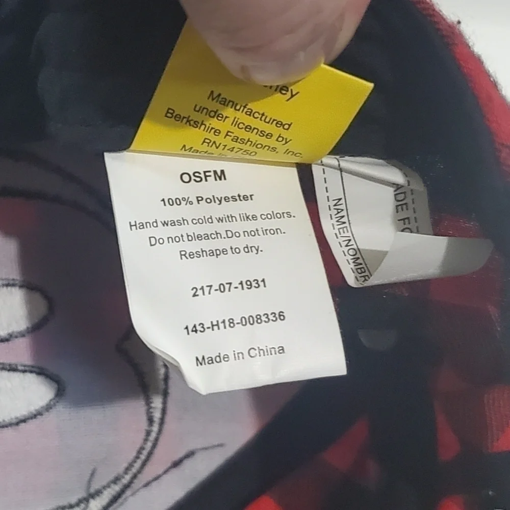 DISNEY Mickey Mouse Red Black Buffalo Check Plaid Baseball Hat Cap Toddler Size